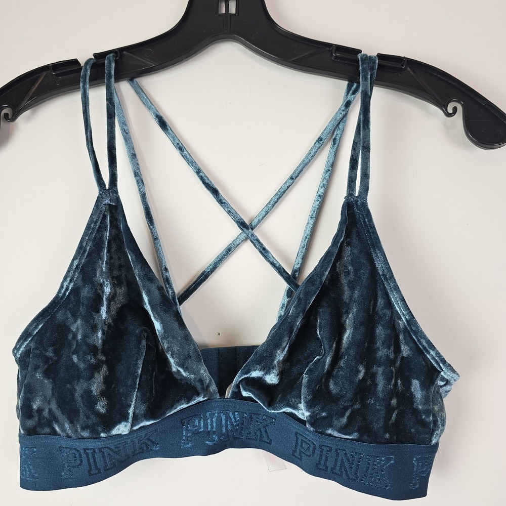 Victoria's Secret PINK Blue Velvet Unlined Bra Bralette Size Large Casual Comfy